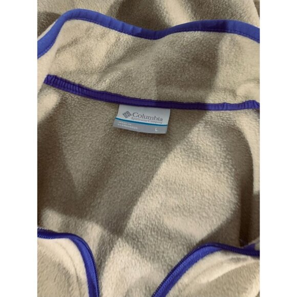 Columbia PFG Beige Fleece Vest Purple Trim Full Zip Sleeveless Jacket Size Large - Picture 4 of 9